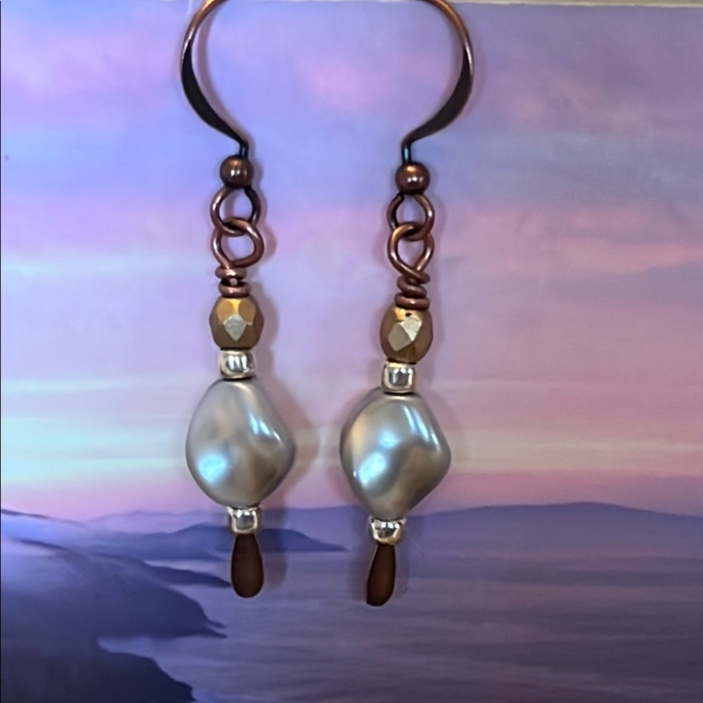 Handcrafted Swarovski Twist Pearls with Copper Earrings